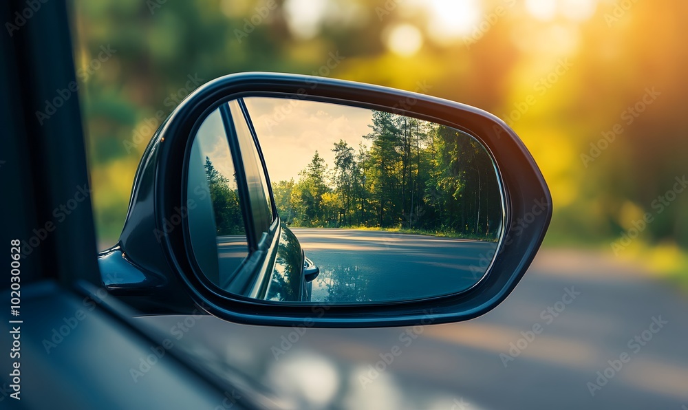 Close-up view of a car's side mirror, Generative AI Close-up view of a car's side mirror, Generative AI