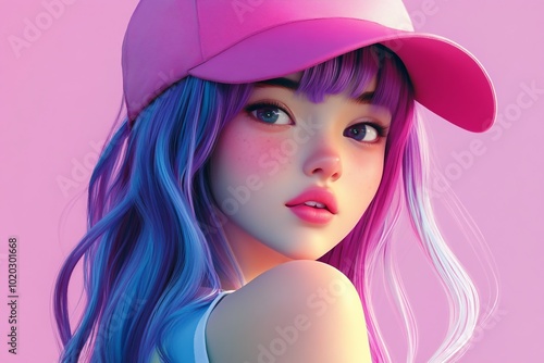 3D Anime Girl, Vibrant and colorful artwork Background Wallpaper