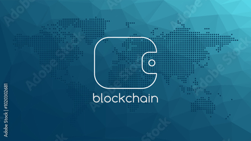 Blockchain technology. Wallet for cryptocurrency. Triangle pattern. Virtual money for business, finance, digital global trade, payment, worldwide, exchange. World map