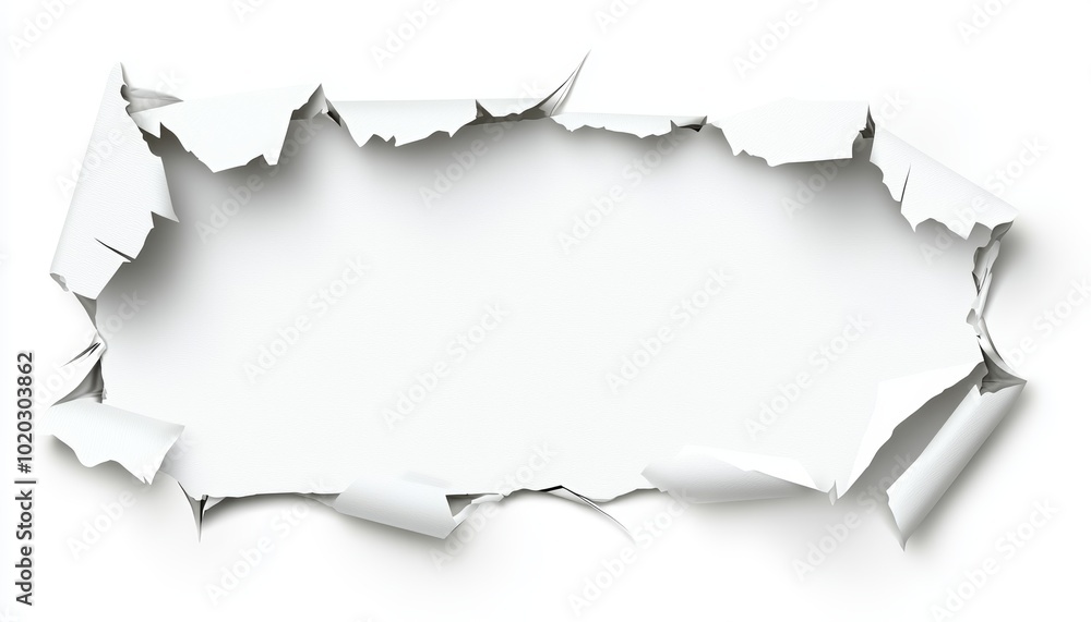 Ripped paper with sharp torn edges and blank center, isolated on white, high-resolution for product promotions, graphic design mockups, or creative layouts Ripped paper with sharp torn edges and blank center, isolated on white, high-resolution for product promotions, graphic design mockups, or creative layouts