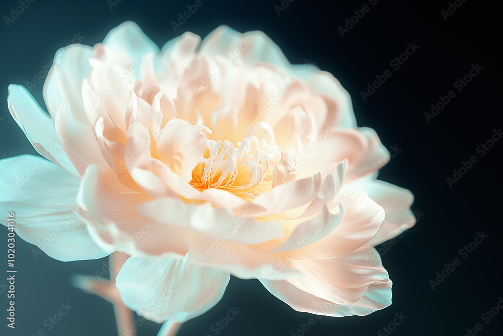 A beautiful flower stands elegantly, capturing the viewers attention with its soft pastel colors and intricate inner details. The black background enhances its delicate features and highlights A beautiful flower stands elegantly, capturing the viewers attention with its soft pastel colors and intricate inner details. The black background enhances its delicate features and highlights