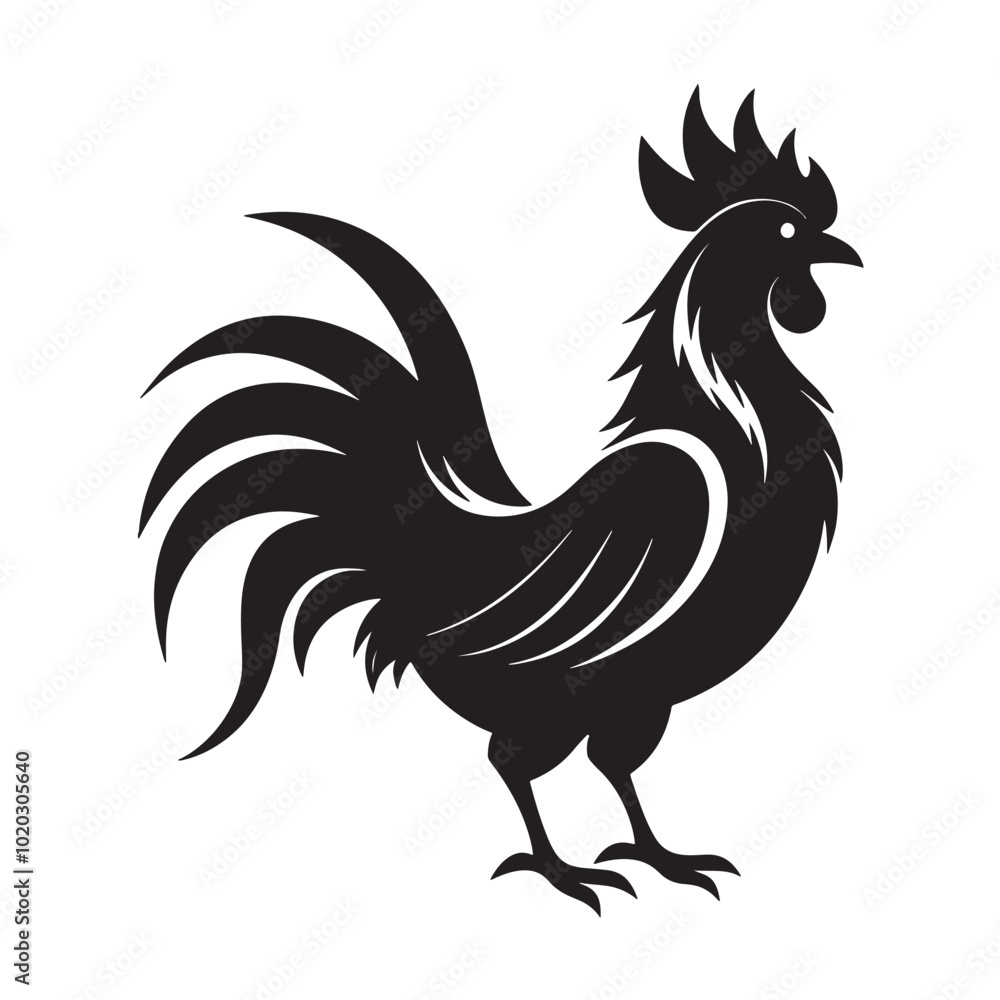 Black and White Rooster Silhouette. Bold Farm Animal Design for Branding, Logos, and Art Projects. Black and White Rooster Silhouette. Bold Farm Animal Design for Branding, Logos, and Art Projects.