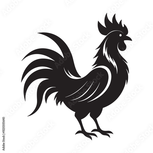 Black and White Rooster Silhouette. Bold Farm Animal Design for Branding, Logos, and Art Projects.