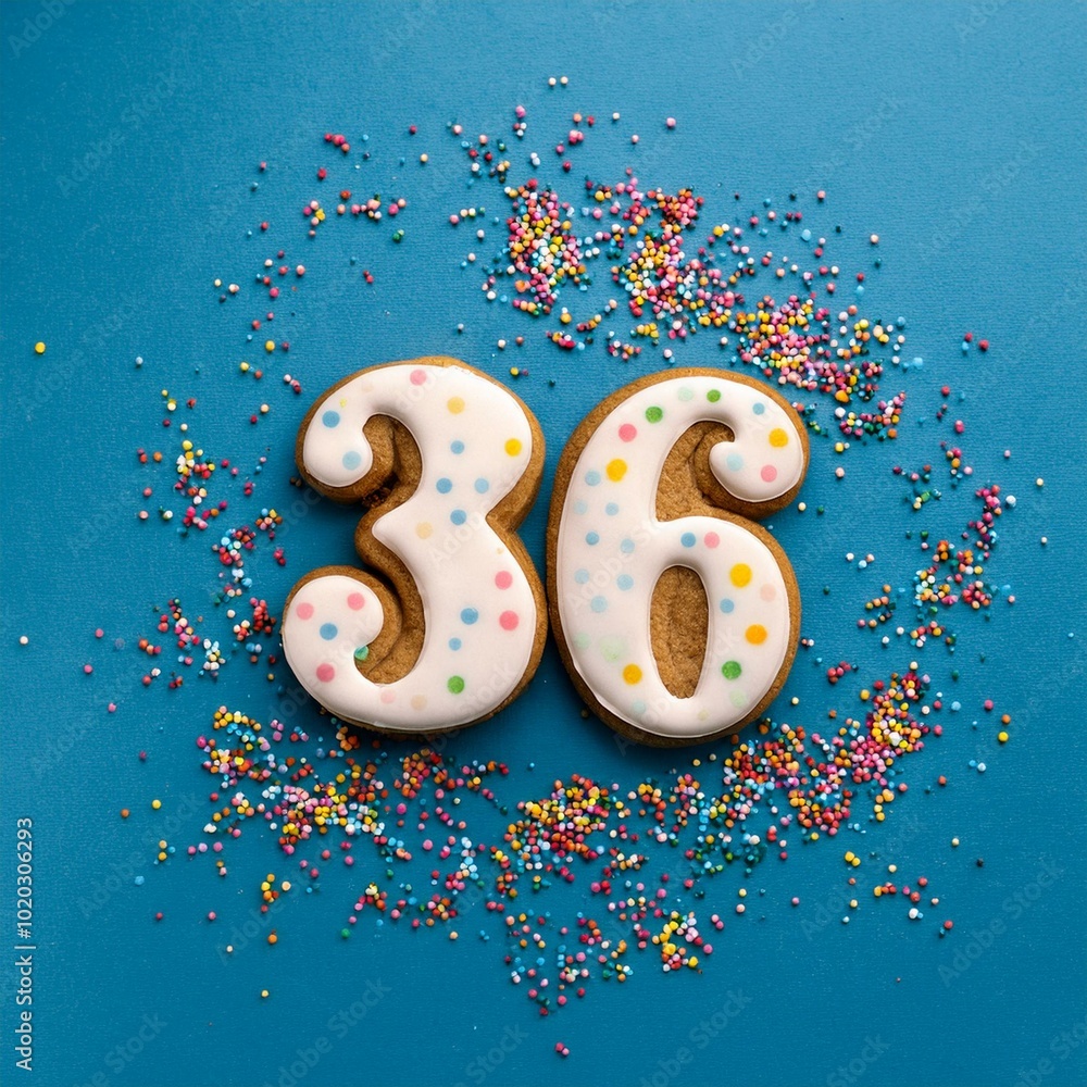 Decorated cookie, number 36, image for birthday or anniversary celebration Decorated cookie, number 36, image for birthday or anniversary celebration