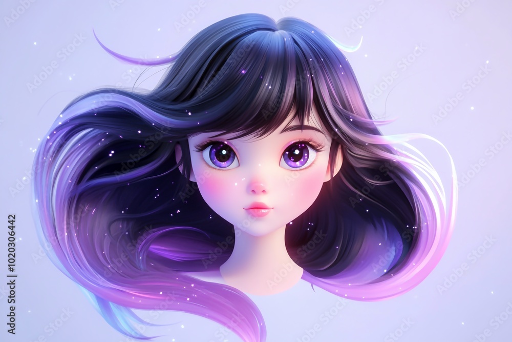 3D Anime Girl, Elegant, glittery hair and eyes Background Wallpaper 3D Anime Girl, Elegant, glittery hair and eyes Background Wallpaper