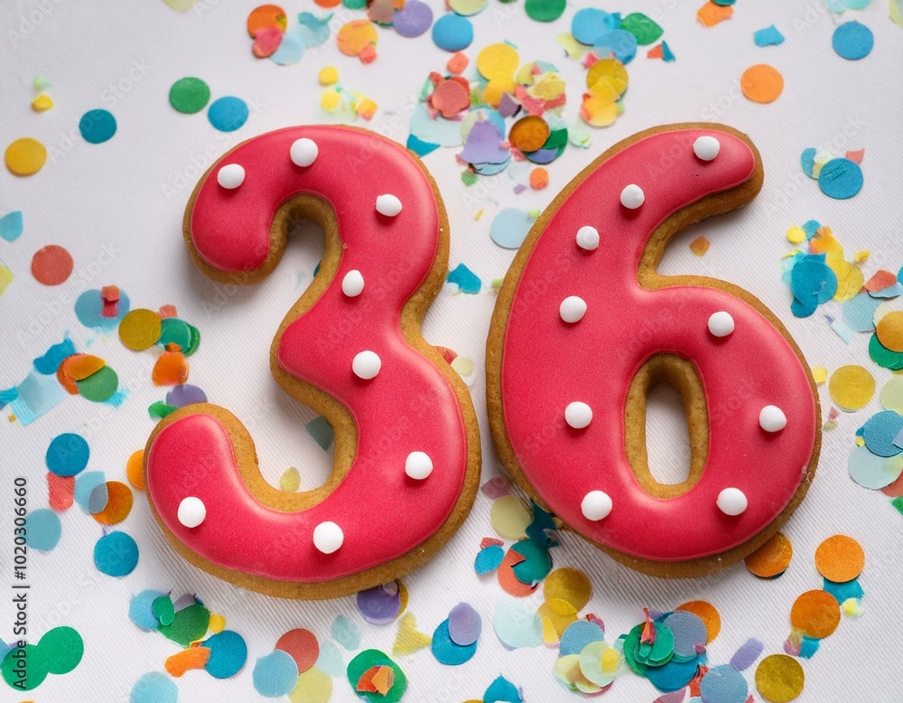 Decorated cookie, number 36, image for birthday or anniversary celebration Decorated cookie, number 36, image for birthday or anniversary celebration