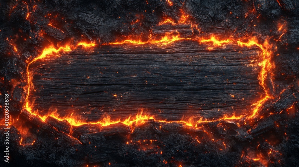 Black Wooden Plank Surrounded by Fiery Lava Black Wooden Plank Surrounded by Fiery Lava