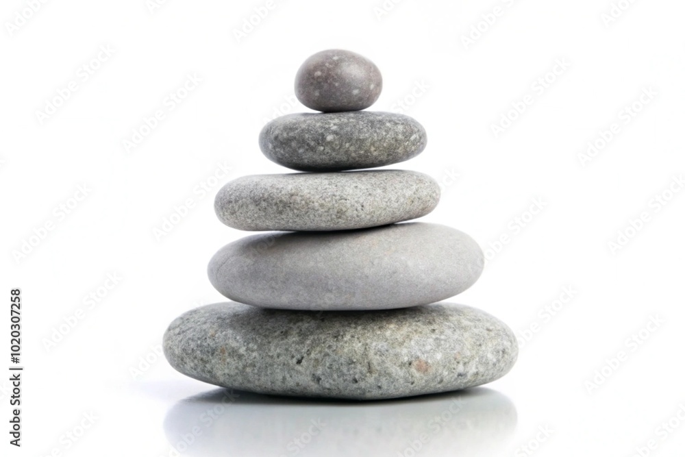 A pyramid of sea pebbles stacked on a white background, symbolizing balance and harmony in life. A pyramid of sea pebbles stacked on a white background, symbolizing balance and harmony in life.