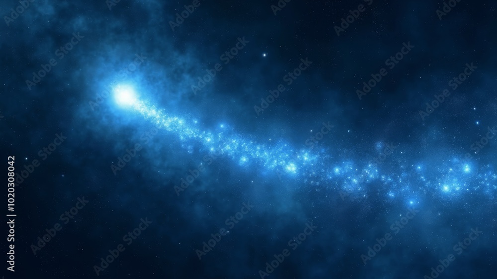 Obraz premium Generative, AI, a stunning cosmic scene with a planet, shooting star, and glowing clouds against a starry sky.