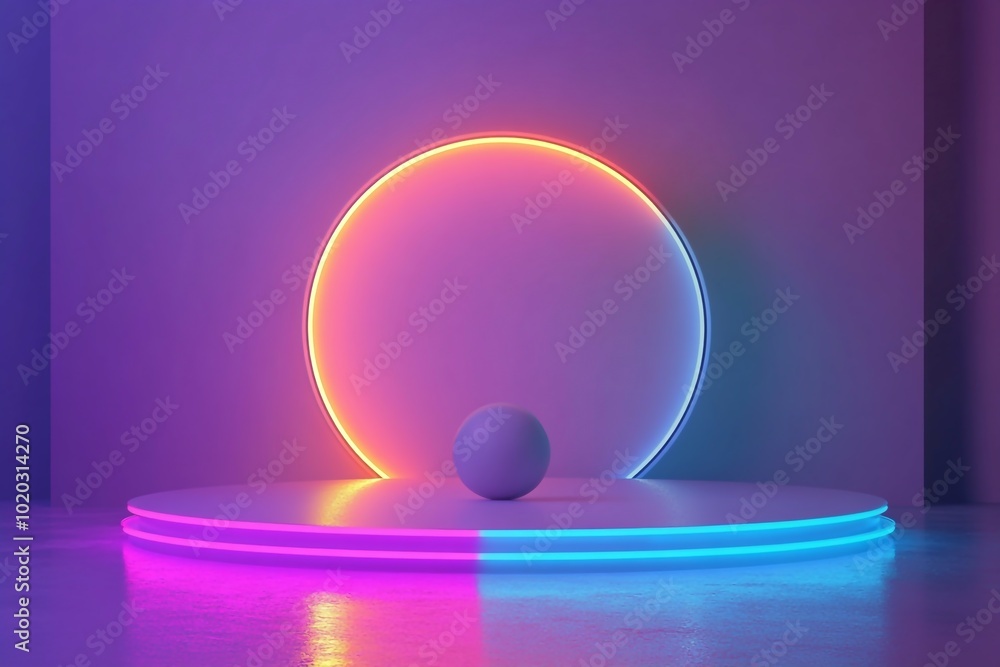 Obraz premium 3D Retro Style, Neon glow retro design Background Wallpaper