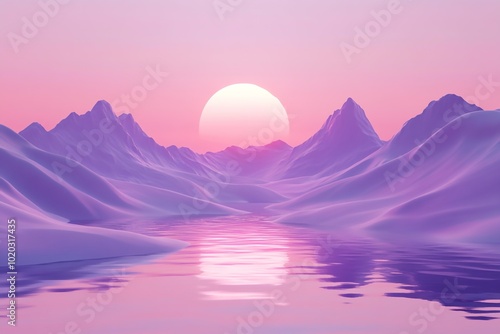 3D Horizon, Pink and purple vibrant horizon Background Wallpaper