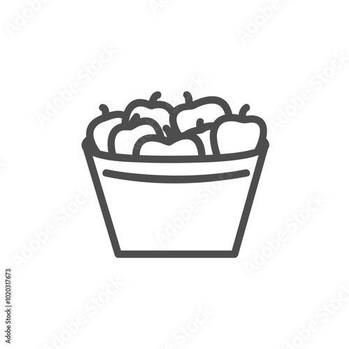 Fruit box, apple box, apples in a bowl thick line icon.