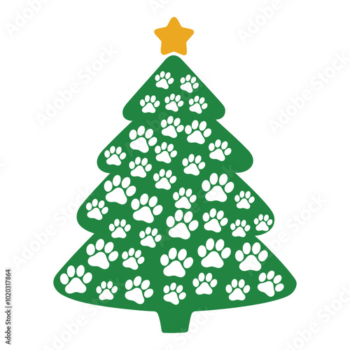 Christmas tree with paw prints illustration