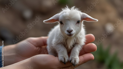 baby goat in a hand