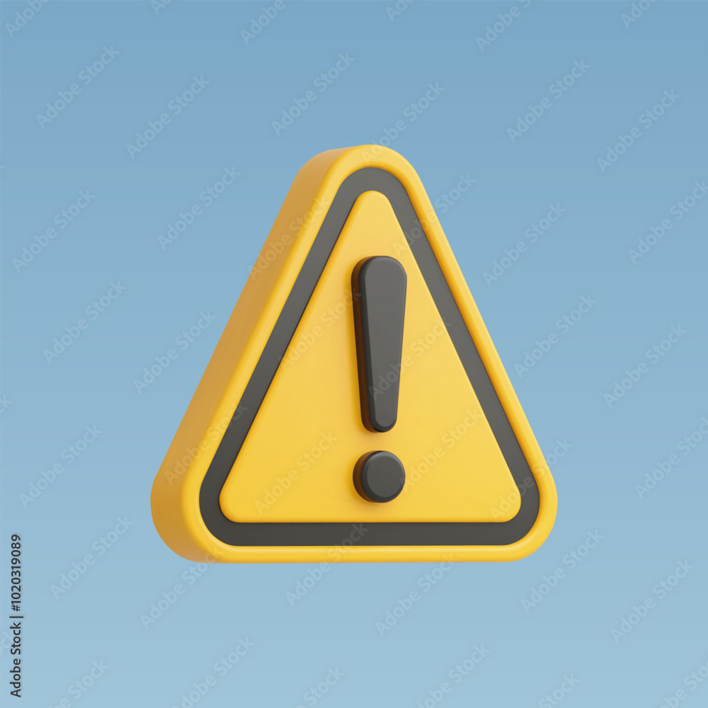 3d Realistic yellow triangle warning sign vector illustration.