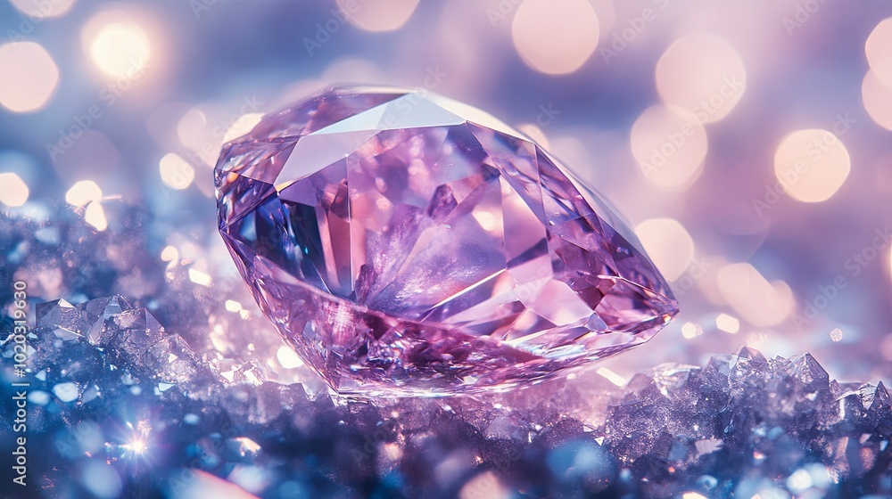 A Large, Purple Diamond Resting on Crystals A Large, Purple Diamond Resting on Crystals
