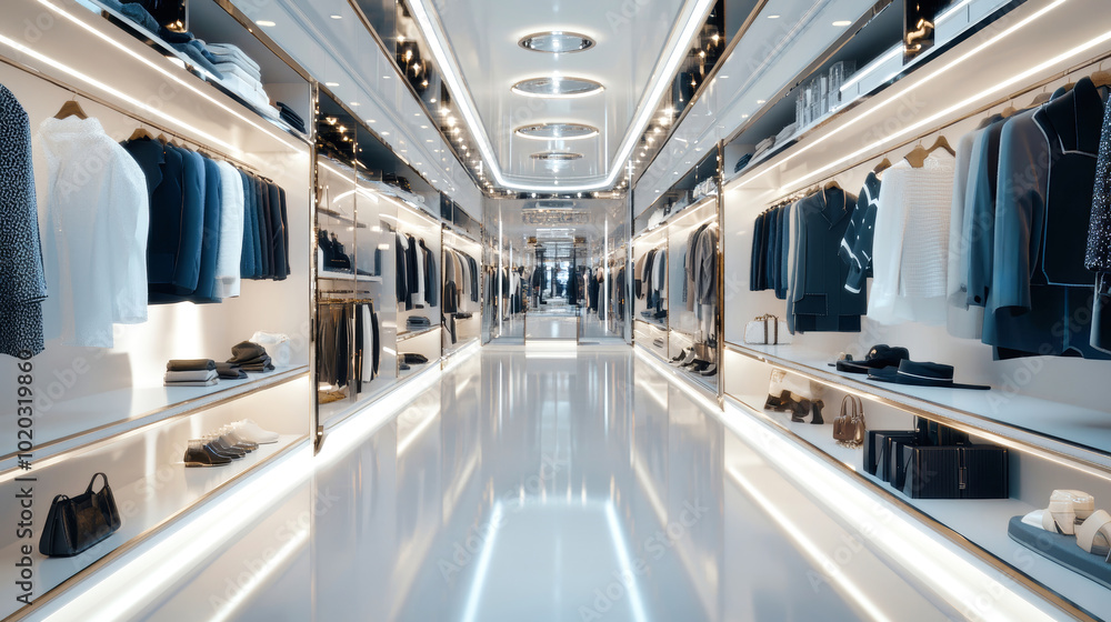 Obraz premium Explore a luxurious fashion store showcasing designer clothing and accessories in a sleek and shiny modern setting designed for style enthusiasts