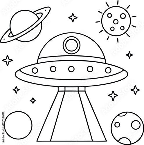 Fun Filled Adventure in Outer Space Coloring Page for Kids