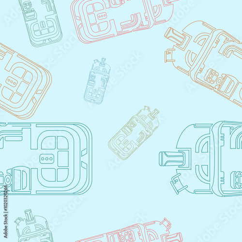 Editable Outline Style Top View Pontoon Boats Vector Illustration in Various Colors as Seamless Pattern for Creating Background of Transportation or Recreation Related Design