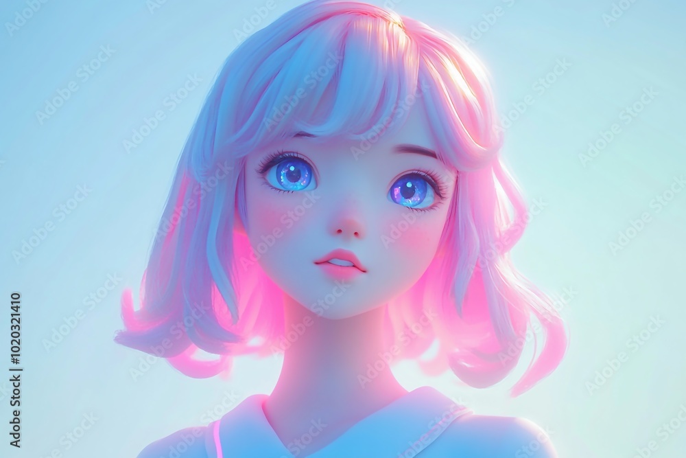 3D Anime Girl, Shimmering pastel hues Background Wallpaper 3D Anime Girl, Shimmering pastel hues Background Wallpaper
