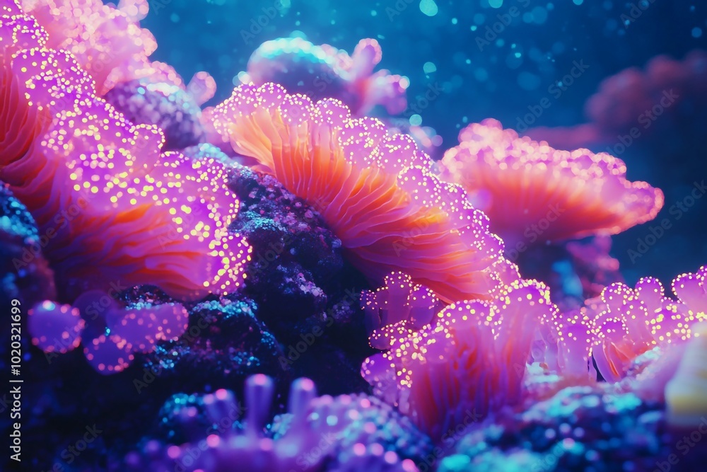 3D Coral Reef, Neon accents and shimmering reef Background Wallpaper 3D Coral Reef, Neon accents and shimmering reef Background Wallpaper