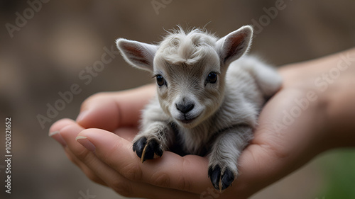 baby goat in hand with smile