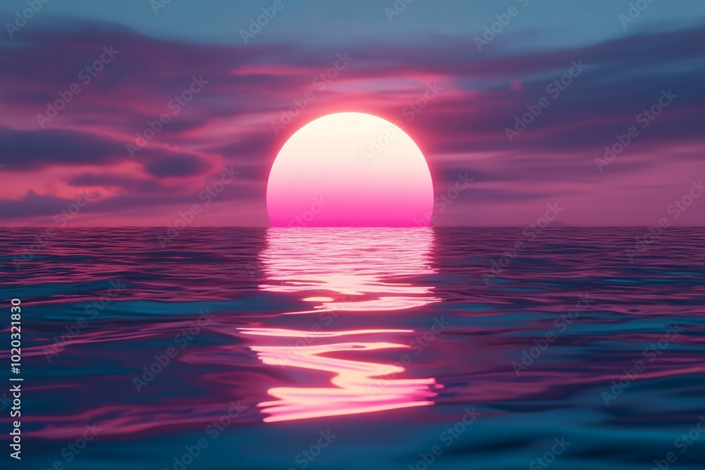 3D Horizon, Neon sunset with shimmering glow Background Wallpaper 3D Horizon, Neon sunset with shimmering glow Background Wallpaper