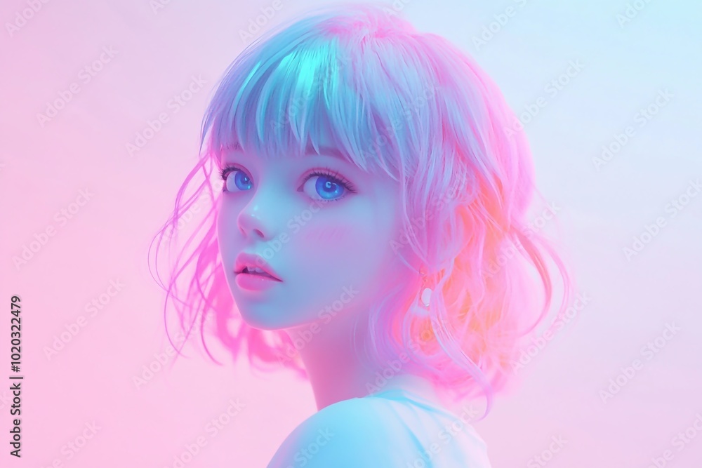 3D Anime Girl, Soft pastel and luminous glow Background Wallpaper 3D Anime Girl, Soft pastel and luminous glow Background Wallpaper