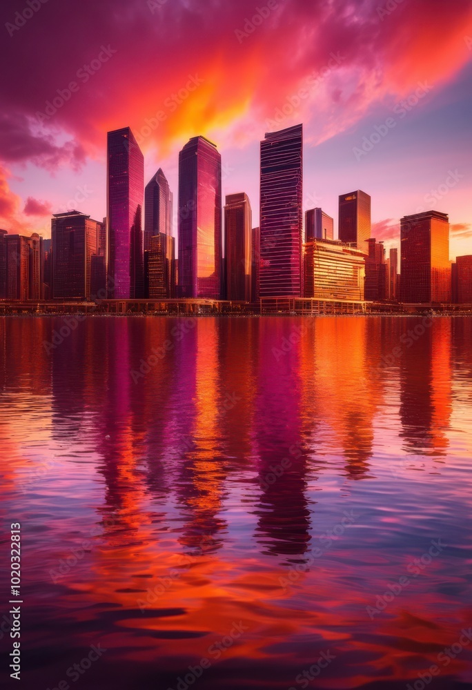 vibrant sunset city skyline dynamic reflections captured water, buildings, architecture, cityscape, horizon, colors, light, clouds, dusk, evening, urban vibrant sunset city skyline dynamic reflections captured water, buildings, architecture, cityscape, horizon, colors, light, clouds, dusk, evening, urban