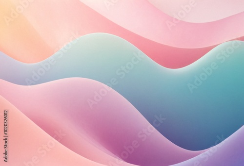 Soft gradient waves in pastel colors, creating a smooth and tranquil background with gentle curves and fluid transitions between hues. Ai generated image.