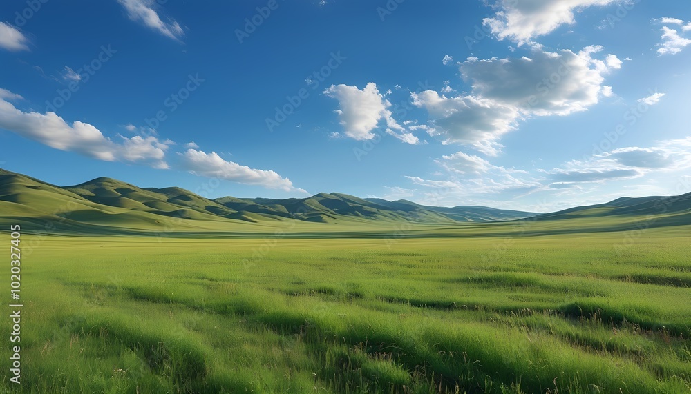 Vast Grasslands with Rolling Hills and a Clear Sky at Midday Vast Grasslands with Rolling Hills and a Clear Sky at Midday