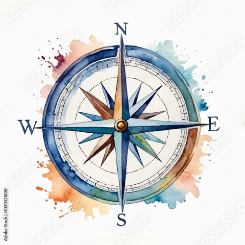 Compass circular diagram watercolor painting with colorful splashes