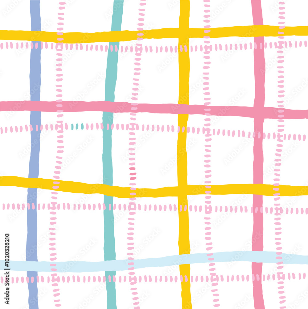 Vector hand drawn cute checkered pattern. Doodle Plaid geometrical dry brush texture. Uneven double crossing lines. Abstract cute delicate pattern ideal for fabric, textile, wallpaper. Vector hand drawn cute checkered pattern. Doodle Plaid geometrical dry brush texture. Uneven double crossing lines. Abstract cute delicate pattern ideal for fabric, textile, wallpaper.