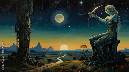 landscape with moon and stars