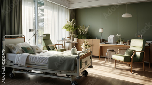 Interior Bedroom in nursing home, furniture for people with disabilities