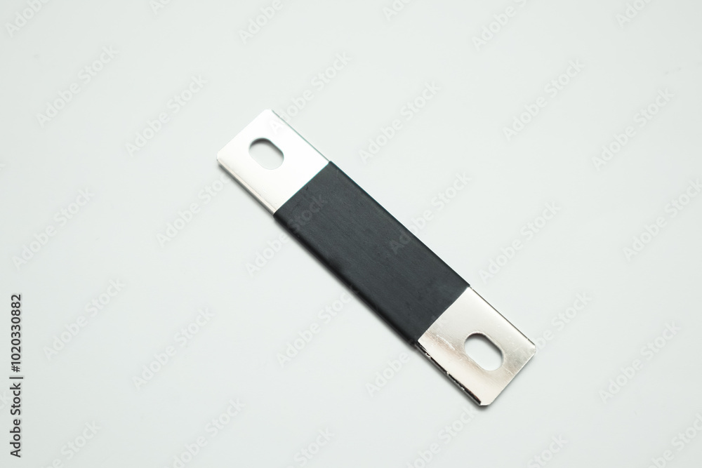 Bus bar for Lithium LiFepo4 rechargeable battery cell module ready to connect. Electrical bus on white background Bus bar for Lithium LiFepo4 rechargeable battery cell module ready to connect. Electrical bus on white background