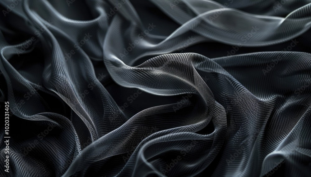 Abstract Texture of Draped Black Fabric with a Fine Mesh Pattern Abstract Texture of Draped Black Fabric with a Fine Mesh Pattern