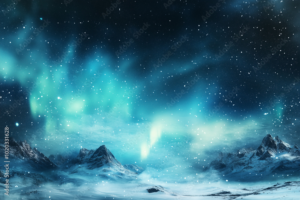 Naklejka premium Northern Lights Dance Over Snowy Landscape