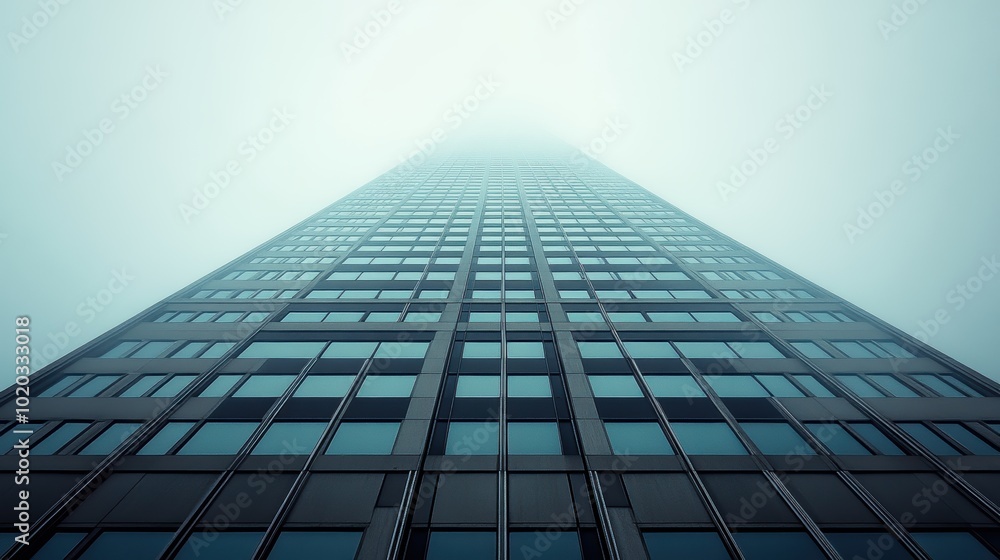Tall Tower Emerging Through Foggy Space Tall Tower Emerging Through Foggy Space