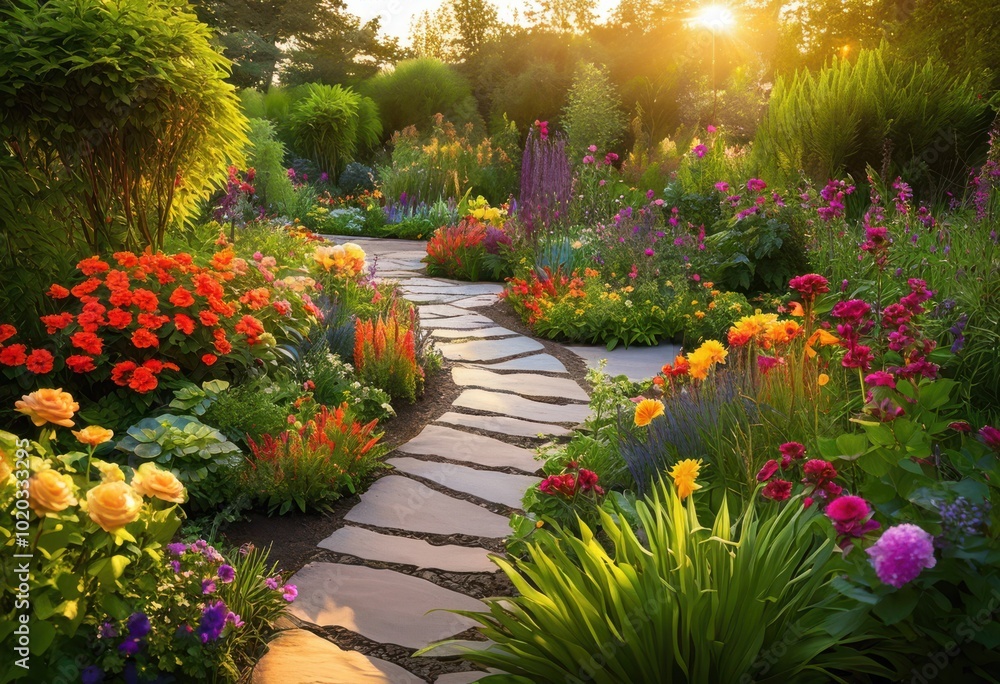 vibrant garden layout showcasing diverse plant arrangements lush colorful harmonious design elements inviting outdoor space, backyard, botanical, blooms vibrant garden layout showcasing diverse plant arrangements lush colorful harmonious design elements inviting outdoor space, backyard, botanical, blooms