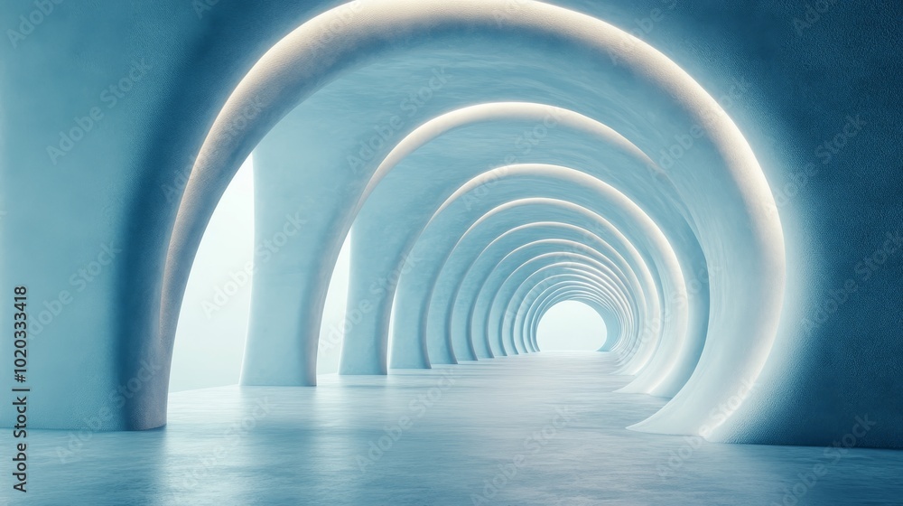 Abstract Architecture with Blue Arches and Bright Lighting Abstract Architecture with Blue Arches and Bright Lighting