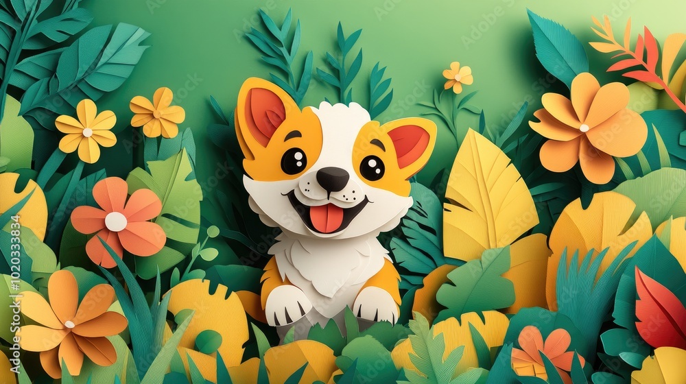 Playful puppy enjoying a summer day in a garden Playful puppy in a vibrant garden setting Playful puppy enjoying a summer day in a garden Playful puppy in a vibrant garden setting