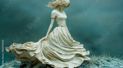 Elegant Sculpture of Woman in Flowing Dress
 photo