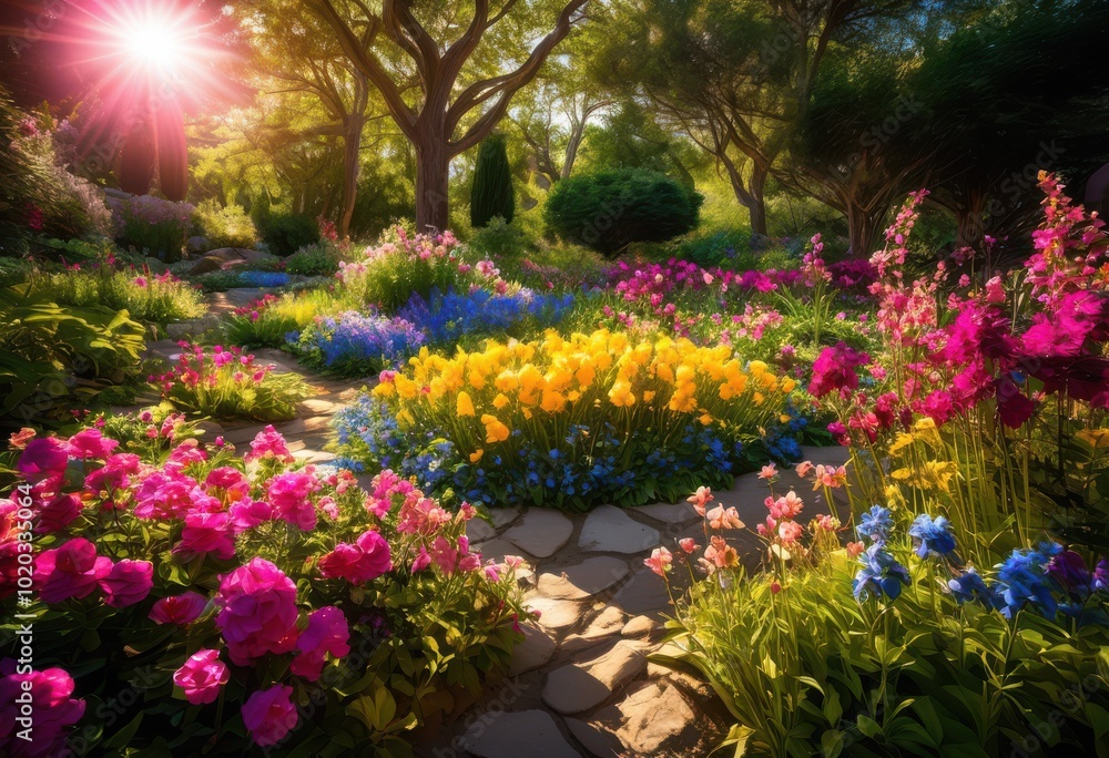 lush flower garden featuring wide array colorful plant arrangements floral variations full bloom, petal, leaf, landscape, nature, grass, beauty, blossom lush flower garden featuring wide array colorful plant arrangements floral variations full bloom, petal, leaf, landscape, nature, grass, beauty, blossom