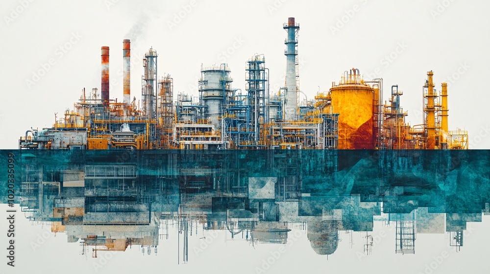 Collage of a fashion factory polluting a river compared to a small-scale eco-friendly clothing producer Stock Photo with side copy space Collage of a fashion factory polluting a river compared to a small-scale eco-friendly clothing producer Stock Photo with side copy space