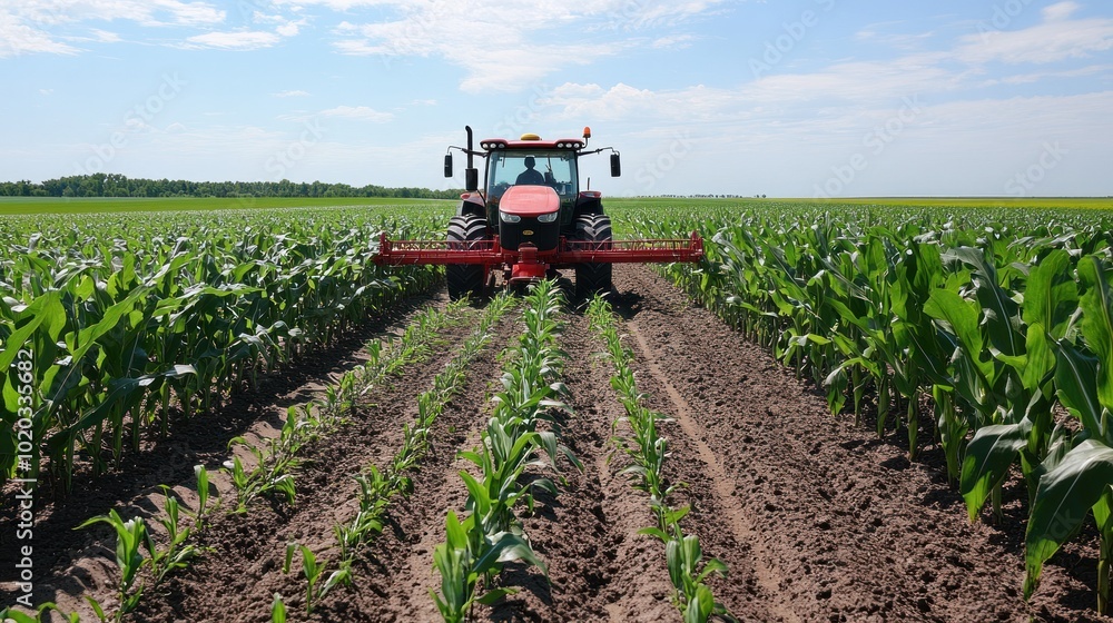 Obraz premium Agricultural technology for corn farming: Innovations in fertilization, irrigation, and harvesting for higher yields