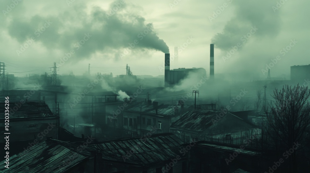 Fototapeta premium Industrial Smog Engulfs a Cityscape