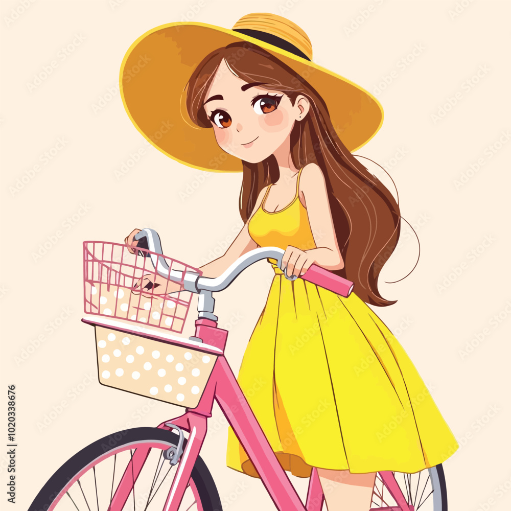 Girl With Bicycle With Flowers Flat Character Illustration Girl With Bicycle With Flowers Flat Character Illustration