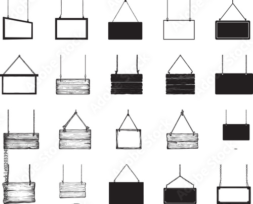 collection of Hanging blank billboard clean simple vector silhouette black