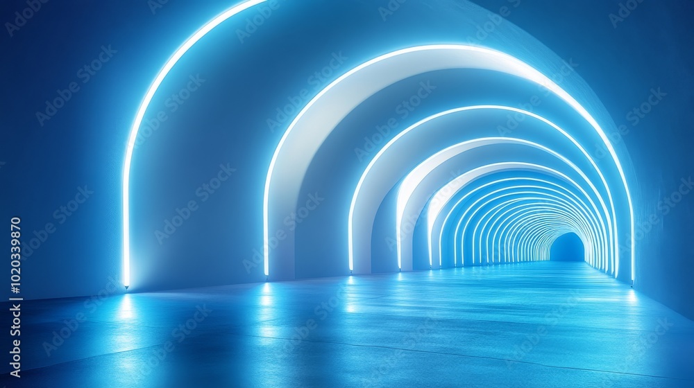 Obraz premium Futuristic Blue Tunnel with Neon Lighting